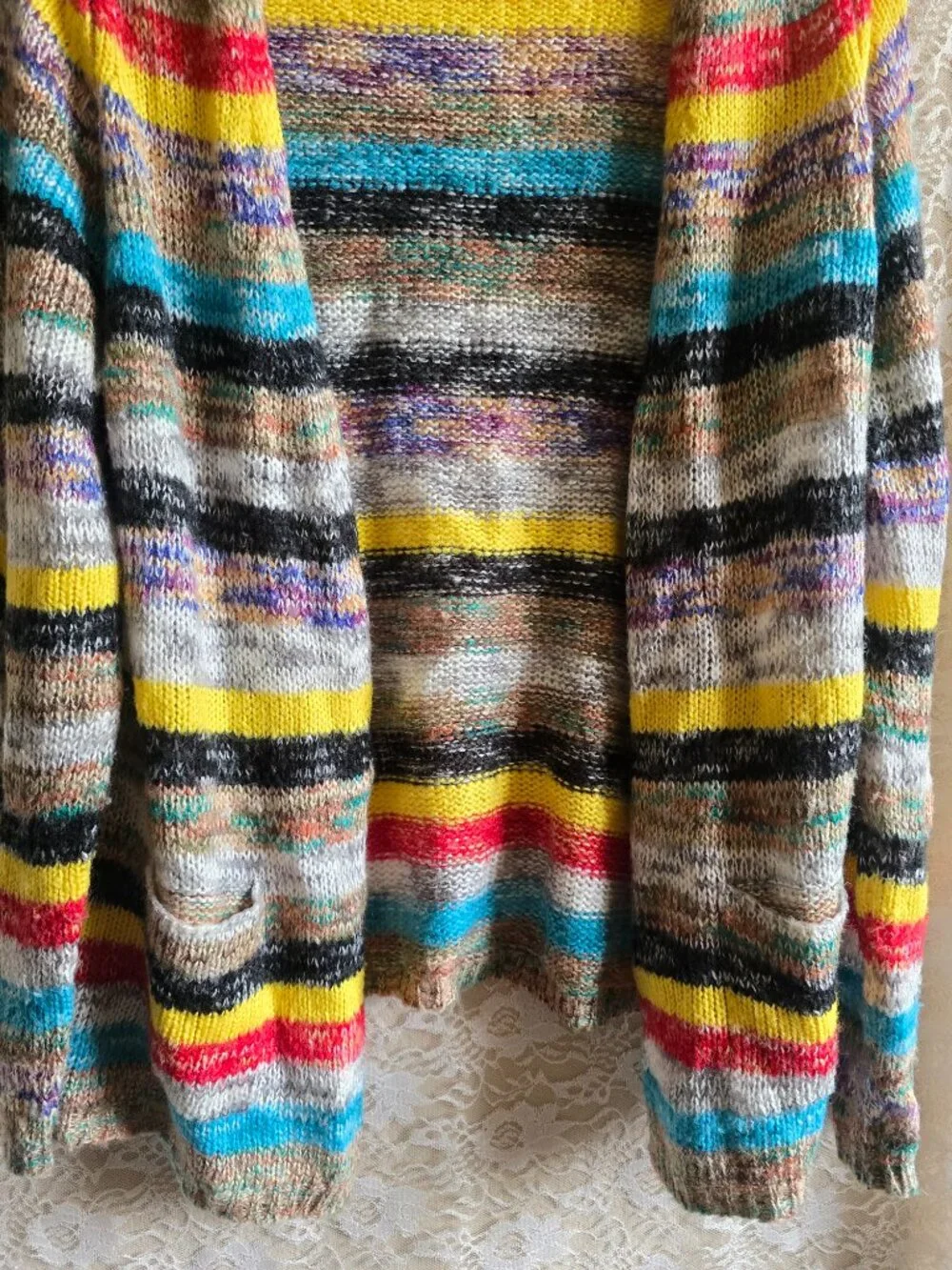 MISSLOOK Womens Multi-Color Striped Knit Cardigan - Open Front - Grandpacore
